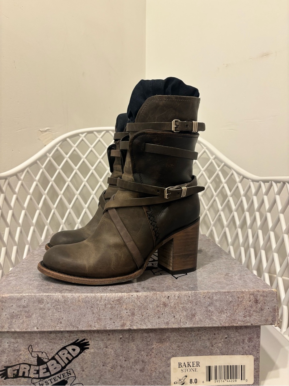 Freebird by Steven Women’s Olive Brown Leather Heeled Ankle Boots